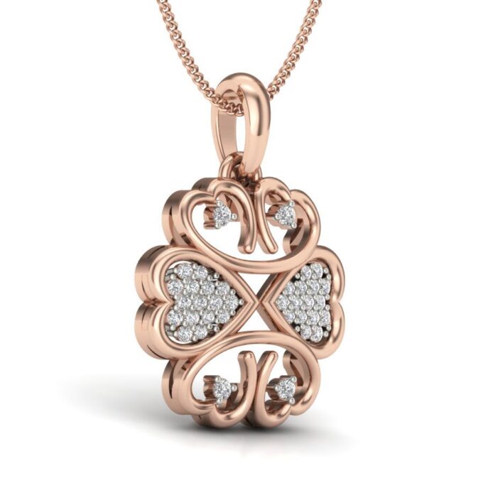 Golden Heart Cluster Diamond Pendant