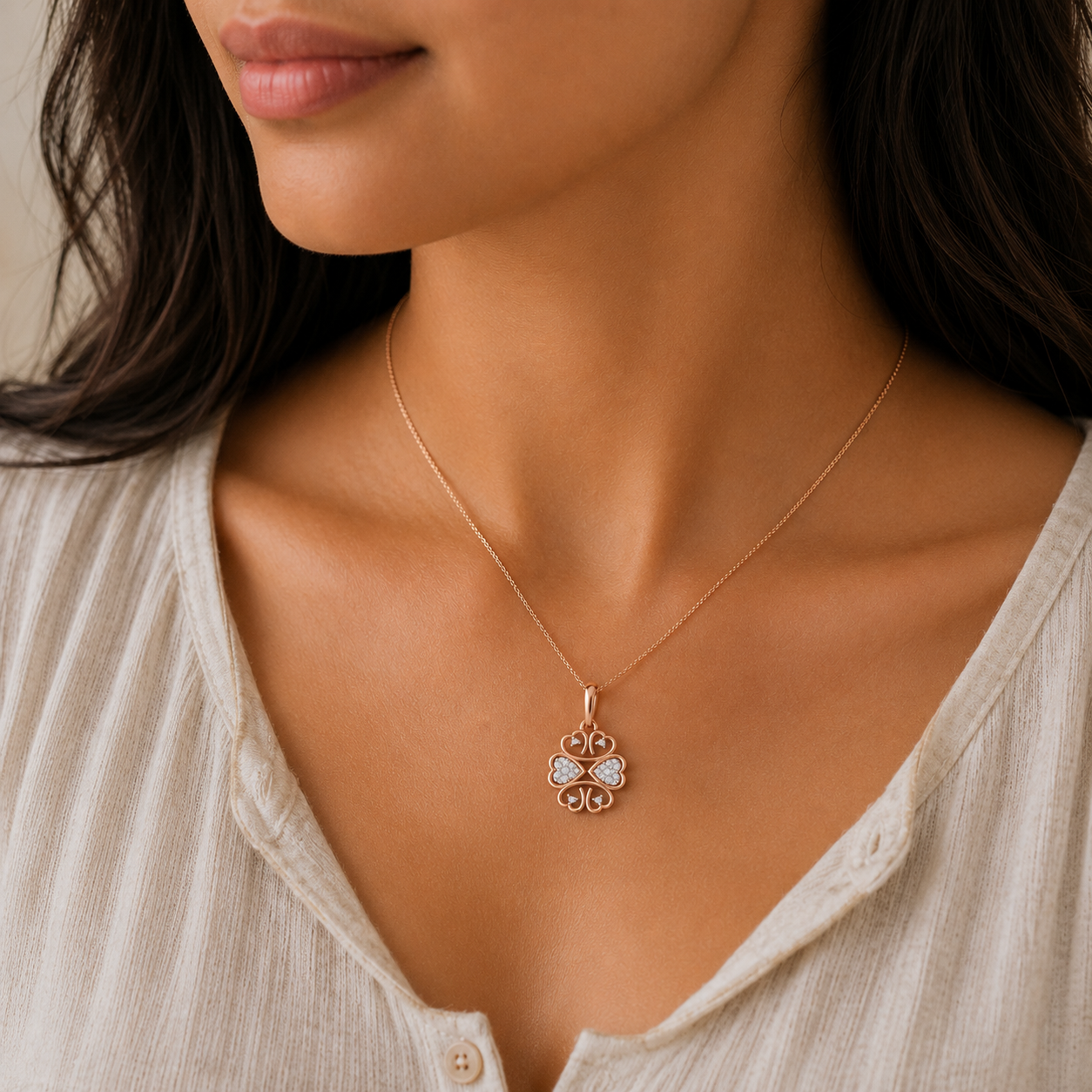 Golden Heart Cluster Diamond Pendant - Image 4
