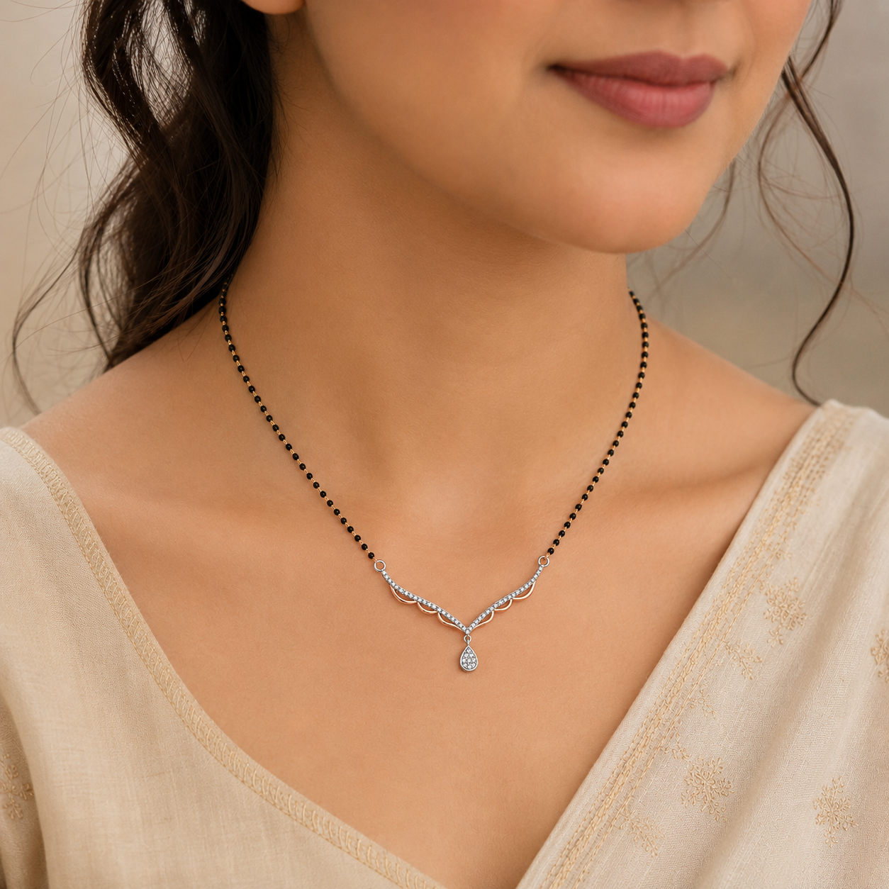 Harmony V-Drop Diamond Mangalsutra Pendant - Image 4