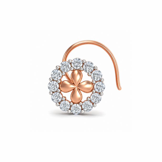4 Petal Gold Flower Diamond Nosepin
