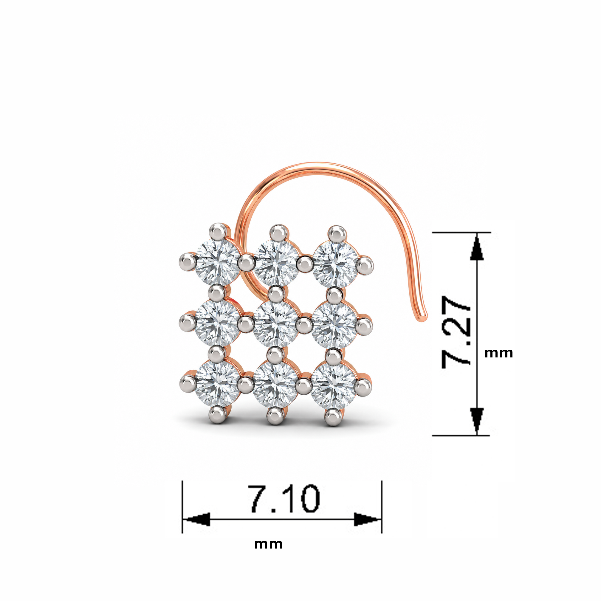 9 Diamonds Square Shape Diamond Nosepin - Image 5