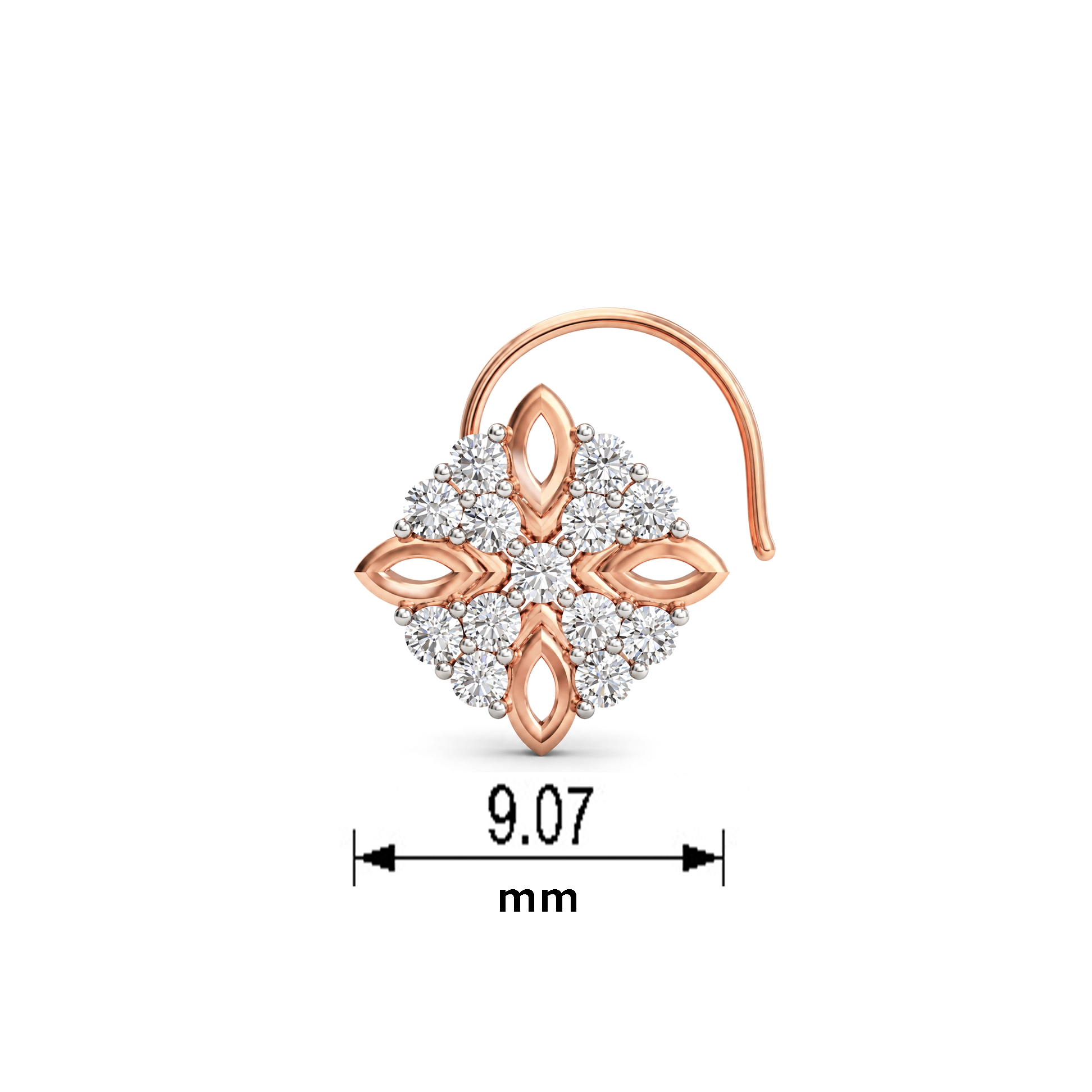 Marquise Shaped Gold Petal Diamond Nosepin - Image 5