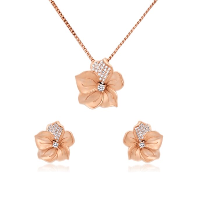 Diamond Glow Flower Pendant Set