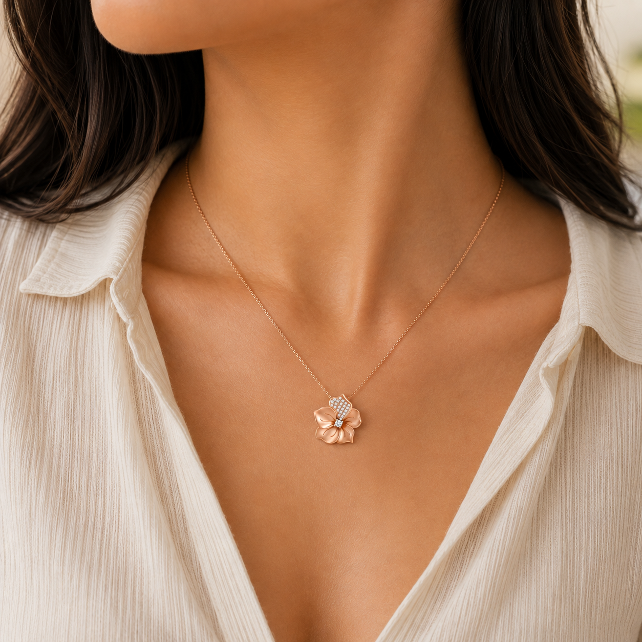 Diamond Glow Flower Pendant - Image 2