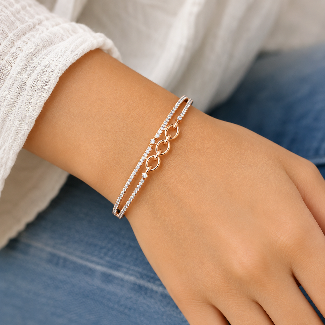 Duo Elegance Stiff Diamond Bracelet - Image 4