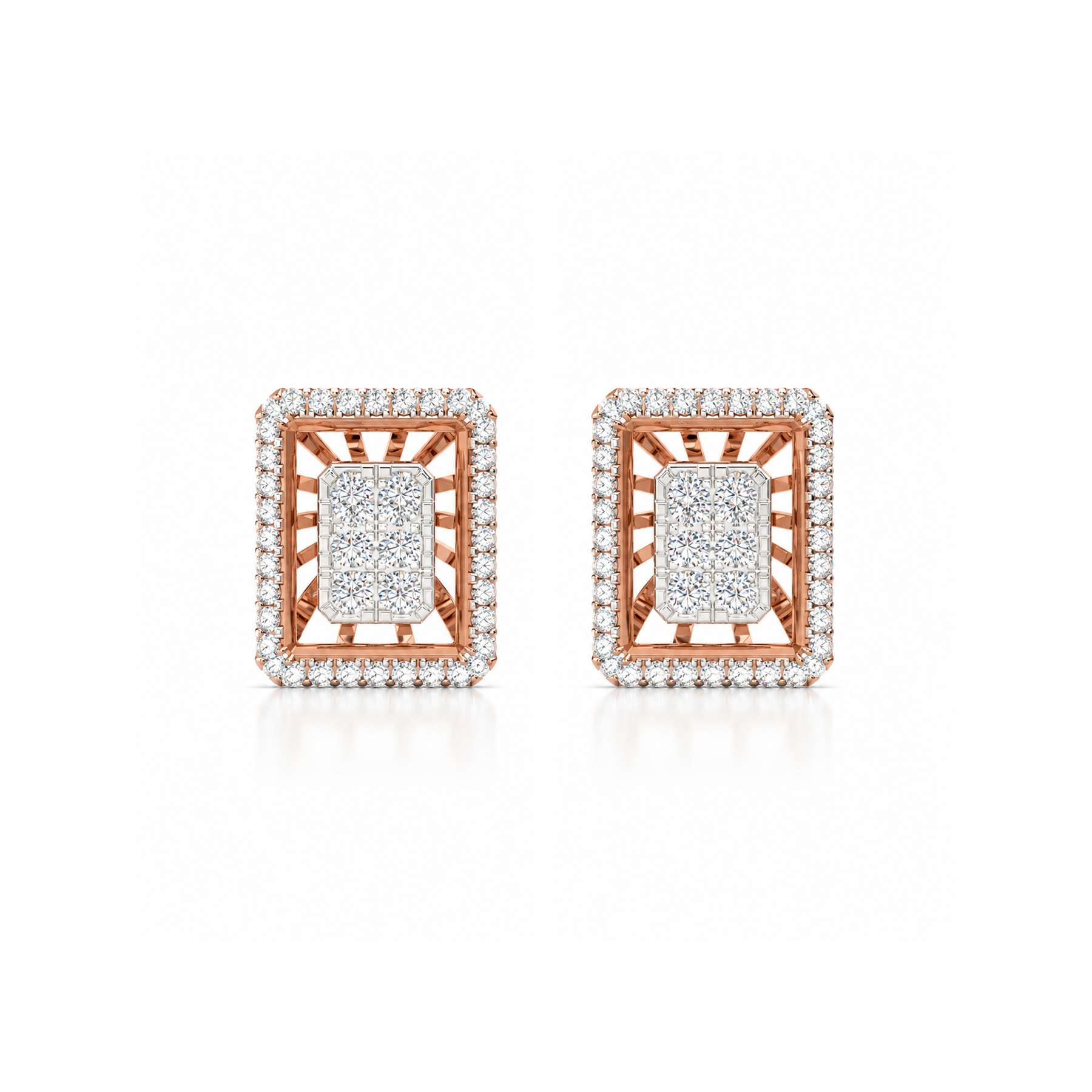 RECTANGLE FILIGIREE DIAMOND EARRINGS