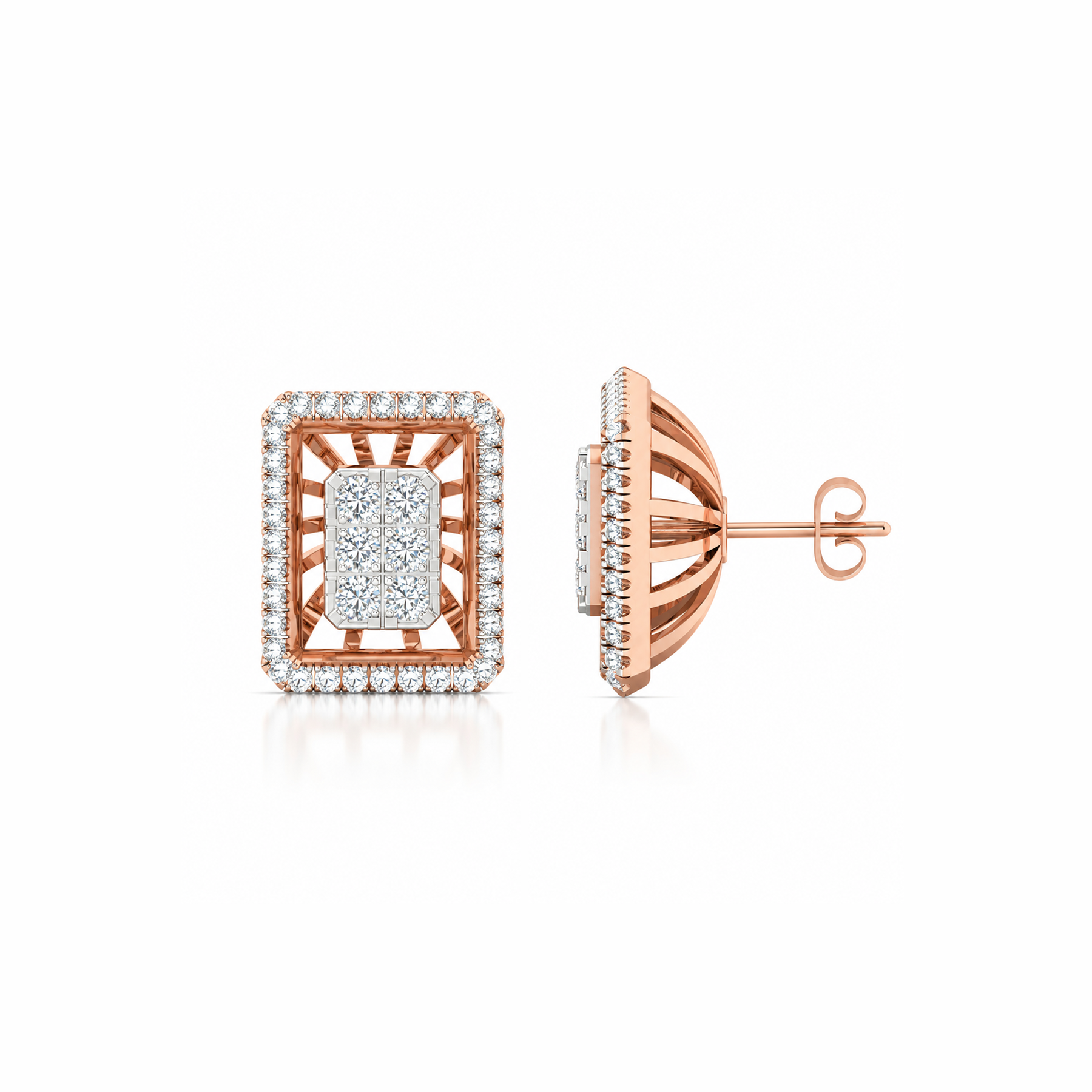 RECTANGLE FILIGIREE DIAMOND EARRINGS - Image 2