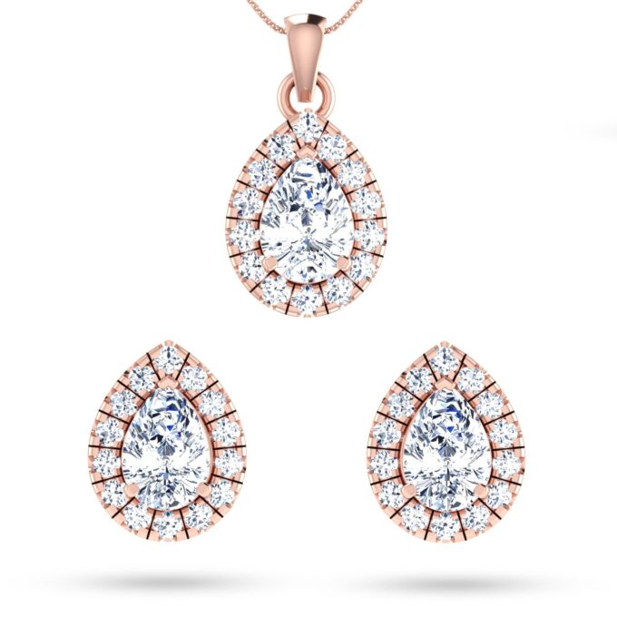 Elegant Pear Solitaire Diamond Pendant Set
