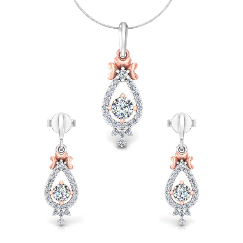 "Enchanted Bloom" Pear Diamond Solitaire Pendant Set