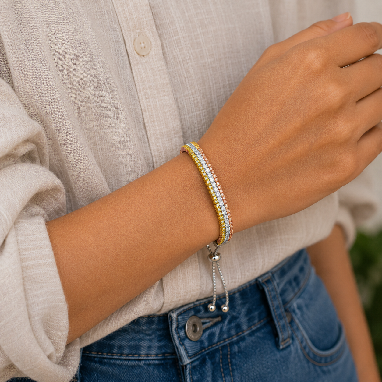 Tricolor Brilliance Bolo Bracelet - Image 4