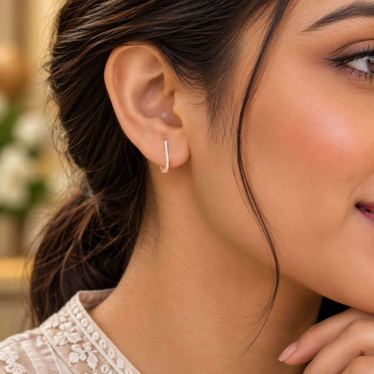 ELEGANT HARMONY DIAMOND HOOP EARRINGS - Image 4