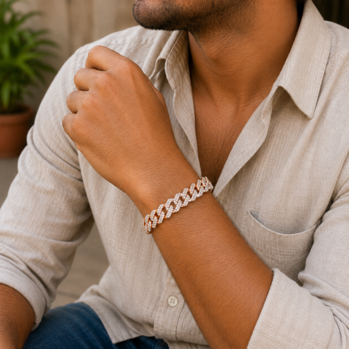 Cuban-Style Chain Diamond Gents bracelet
