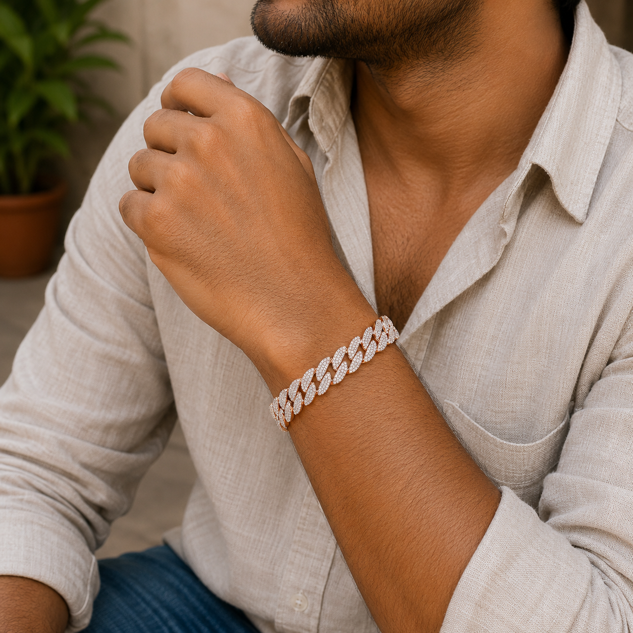 Interwoven Chain-Style Diamond Gents Bracelet - Image 3