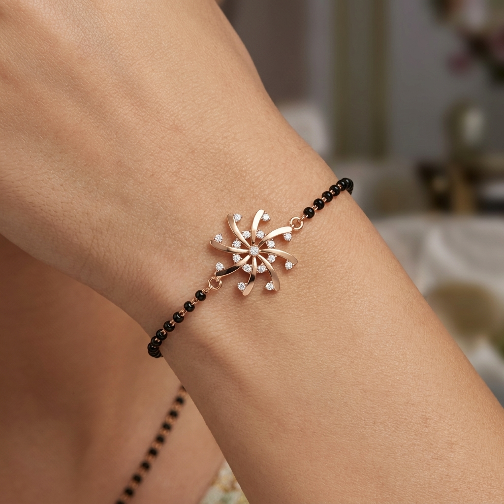 Radiant Sunburst Diamond Mangalsutra Bracelet - Image 4
