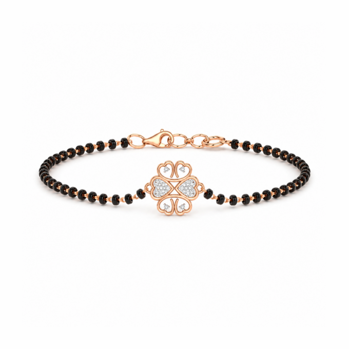 Golden Heart Cluster Diamond Mangalsutra Bracelet