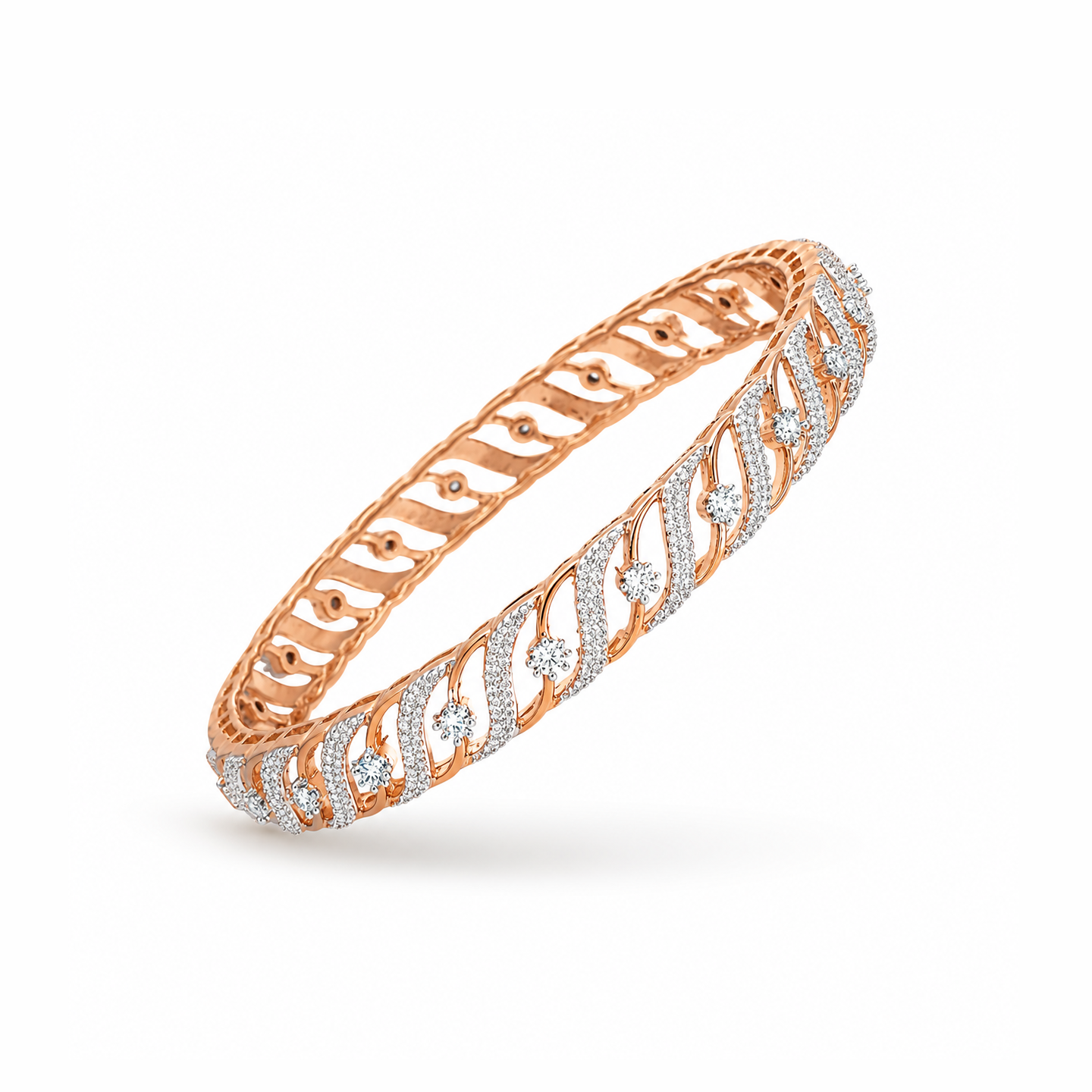 "S" shaped Six Prongs Diamond Bangle