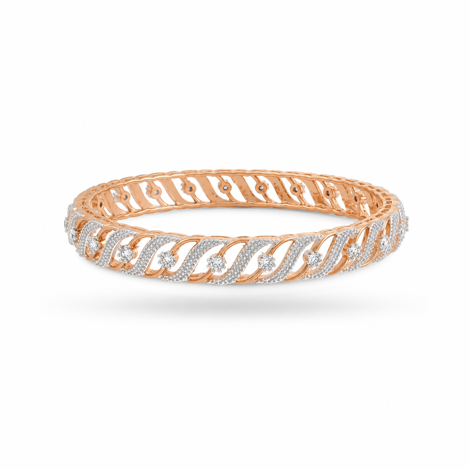 "S" shaped Six Prongs Diamond Bangle - Image 2