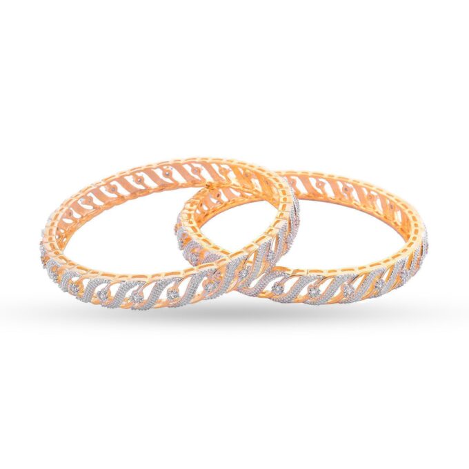 "S" shaped Six Prongs Diamond Bangle