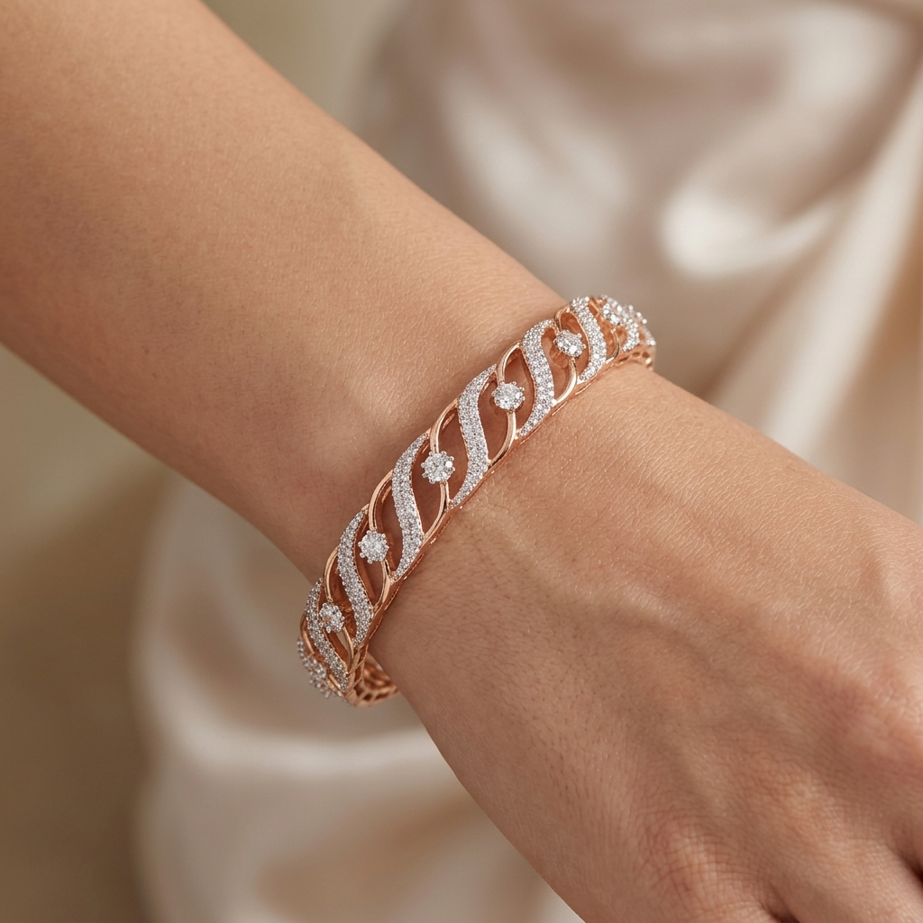 "S" shaped Six Prongs Diamond Bangle - Image 4