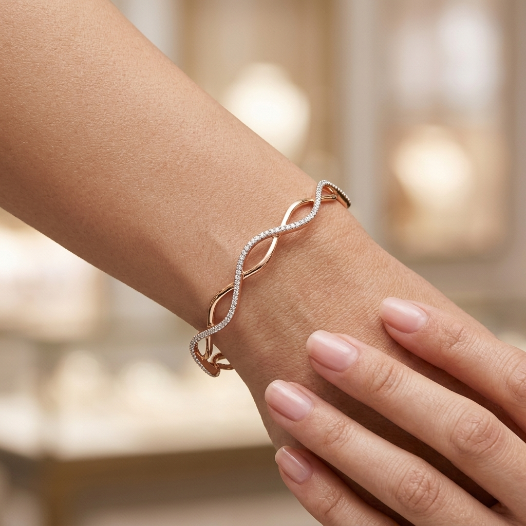 Elegance Modern Twist Diamond Bangle - Image 3
