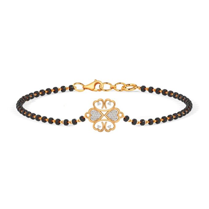 Golden Heart Cluster Diamond Mangalsutra Bracelet