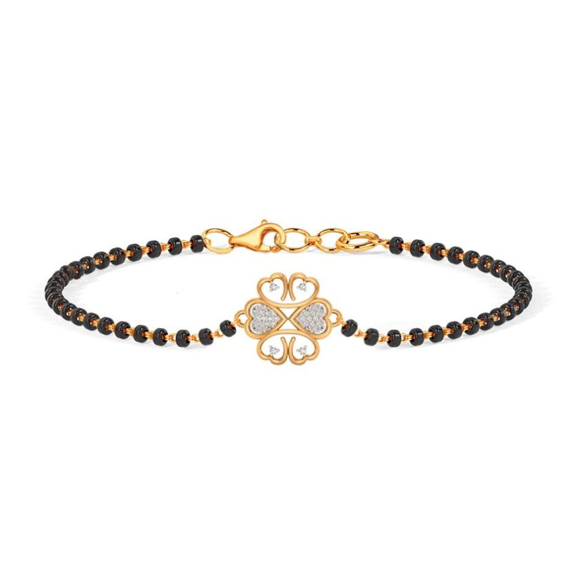 Golden Heart Cluster Diamond Mangalsutra Bracelet