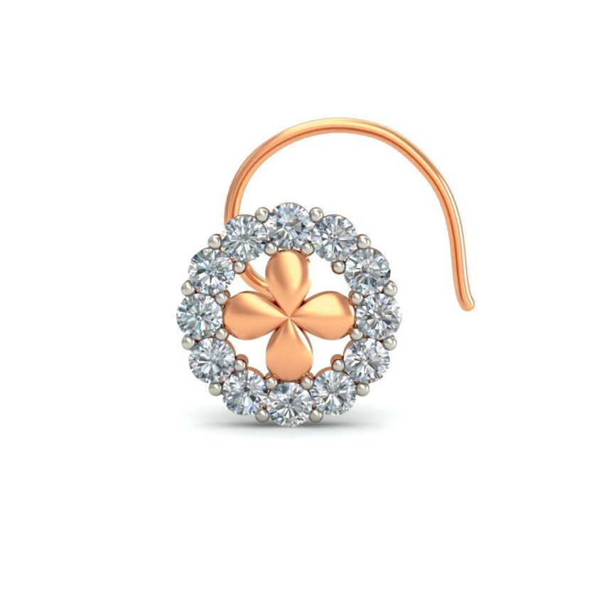 4 Petal Gold Flower Diamond Nosepin - Image 2