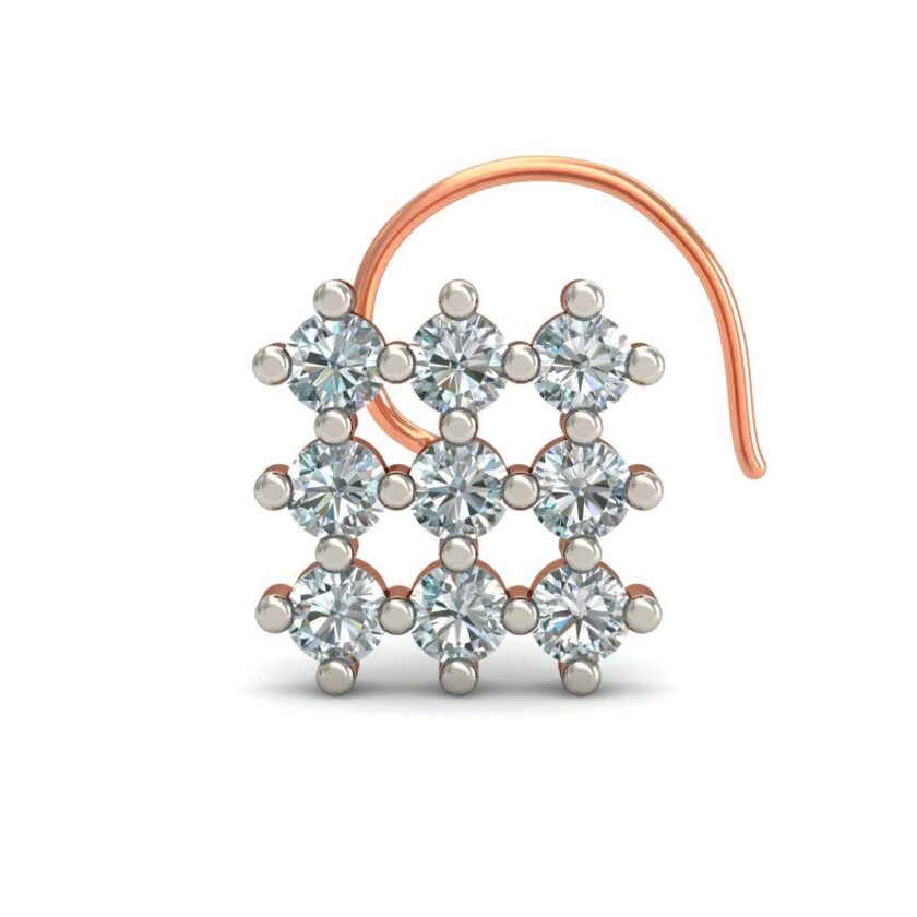 9 Diamonds Square Shape Diamond Nosepin - Image 2