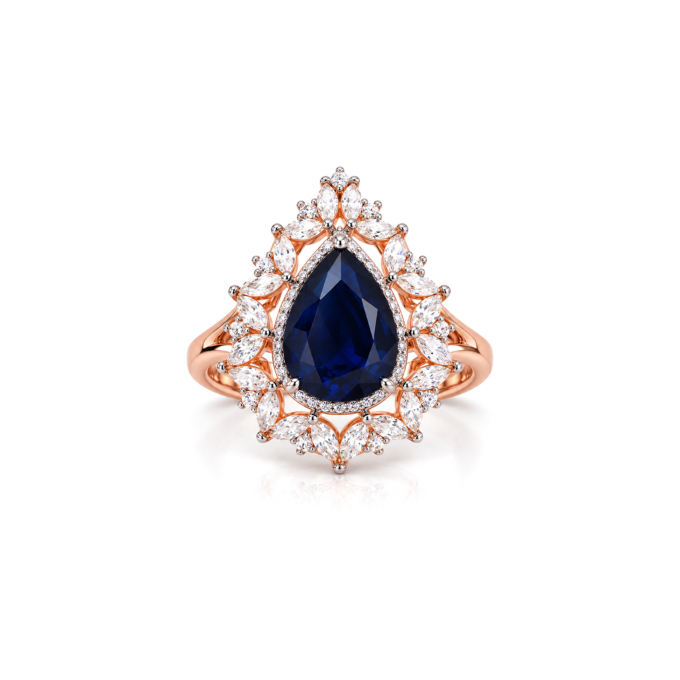 Blue Stone Marquise Halo Cocktail Ring