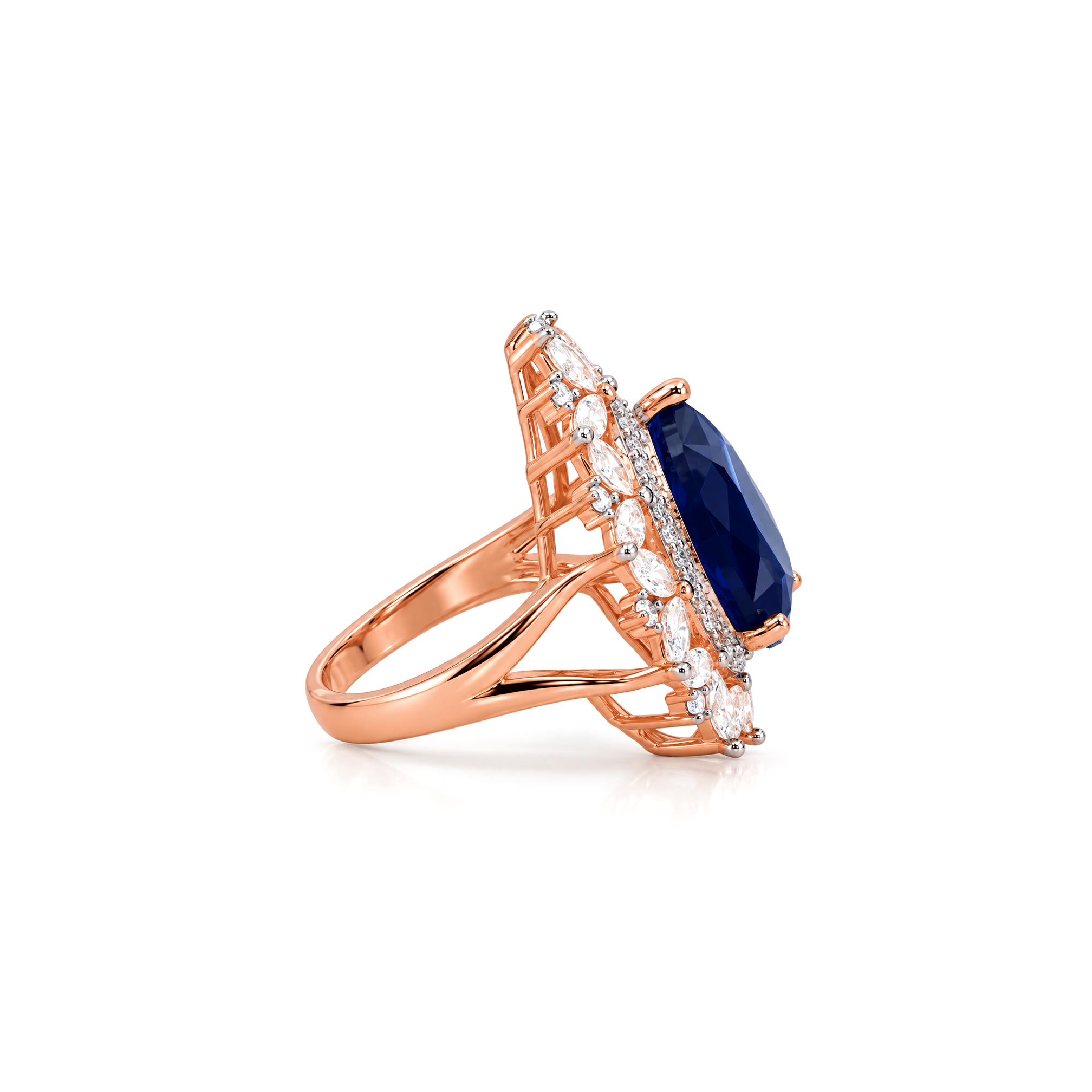 Blue Stone Marquise Halo Cocktail Ring - Image 2