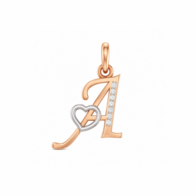 Alphabet A Diamond Heart Pendant
