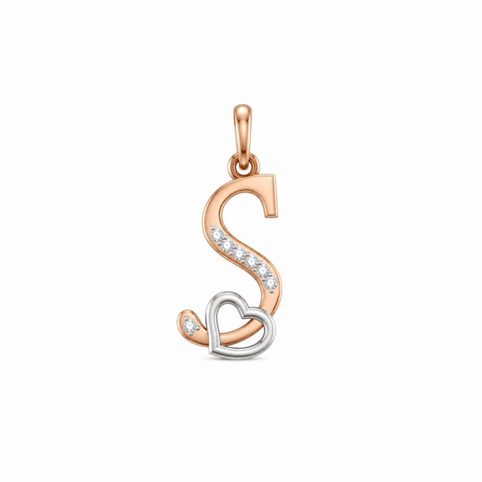 Alphabet S Diamond Heart Pendant